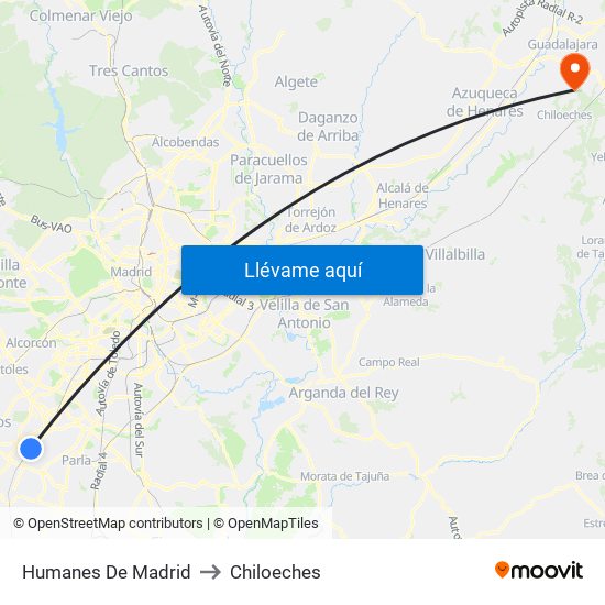 Humanes De Madrid to Chiloeches map