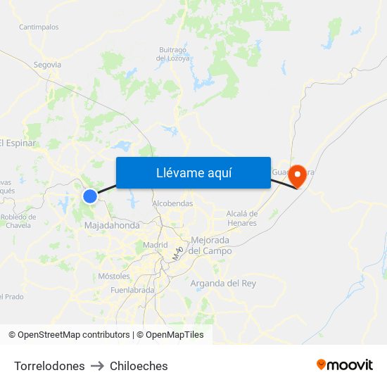 Torrelodones to Chiloeches map