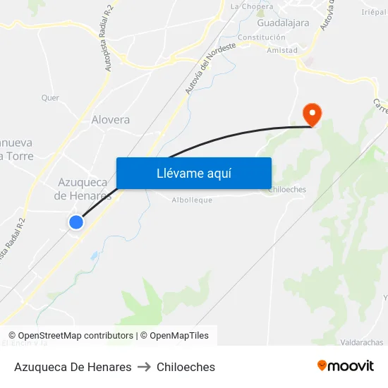 Azuqueca De Henares to Chiloeches map