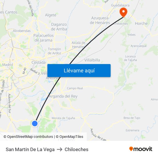 San Martín De La Vega to Chiloeches map