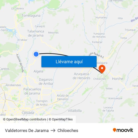 Valdetorres De Jarama to Chiloeches map