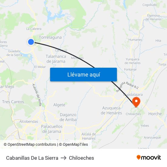 Cabanillas De La Sierra to Chiloeches map