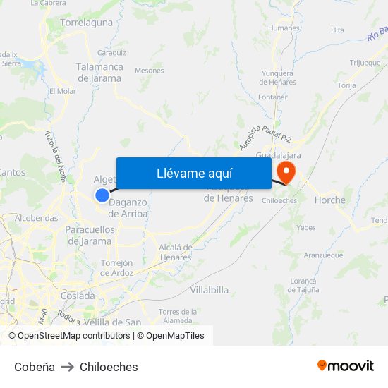 Cobeña to Chiloeches map