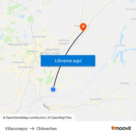 Villaconejos to Chiloeches map