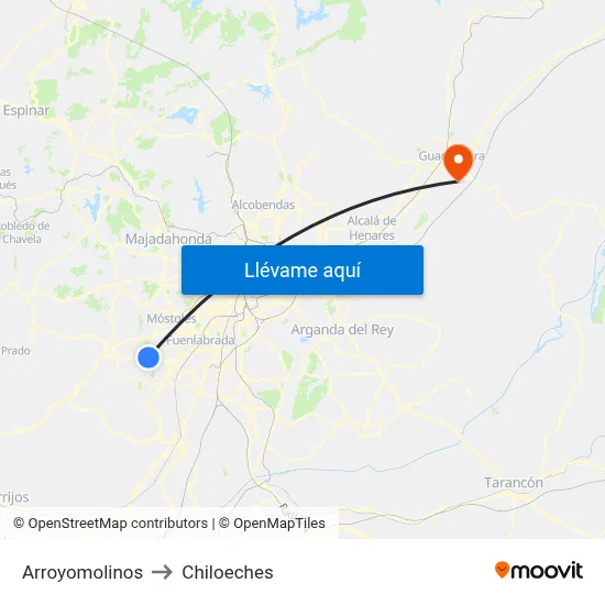 Arroyomolinos to Chiloeches map