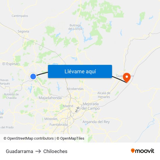 Guadarrama to Chiloeches map