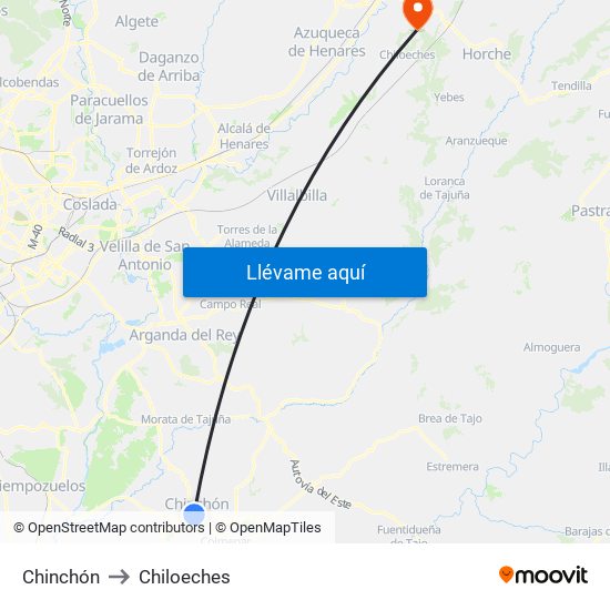 Chinchón to Chiloeches map
