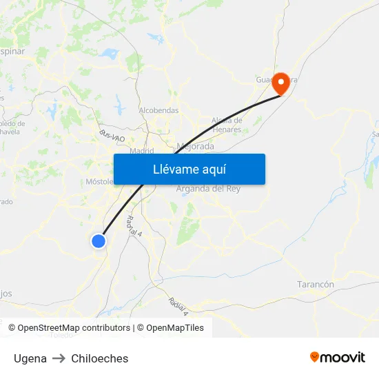 Ugena to Chiloeches map