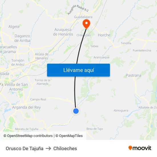 Orusco De Tajuña to Chiloeches map