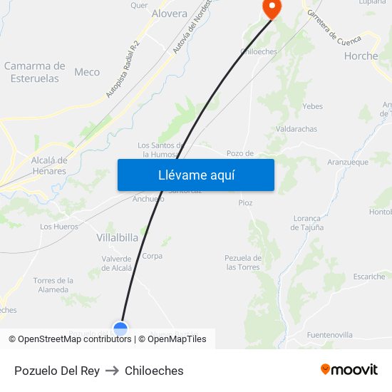 Pozuelo Del Rey to Chiloeches map