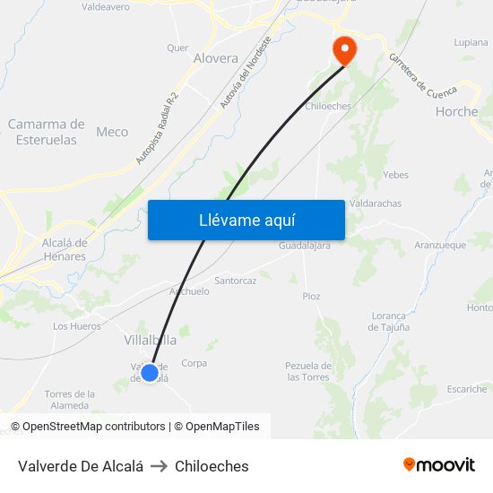 Valverde De Alcalá to Chiloeches map