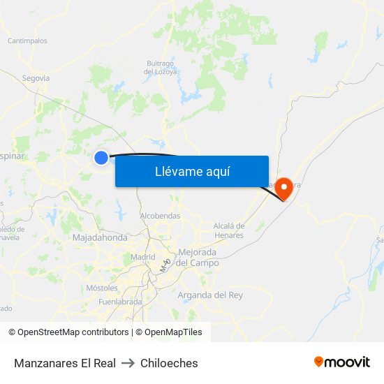 Manzanares El Real to Chiloeches map