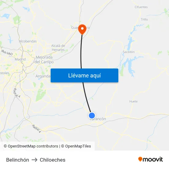 Belinchón to Chiloeches map