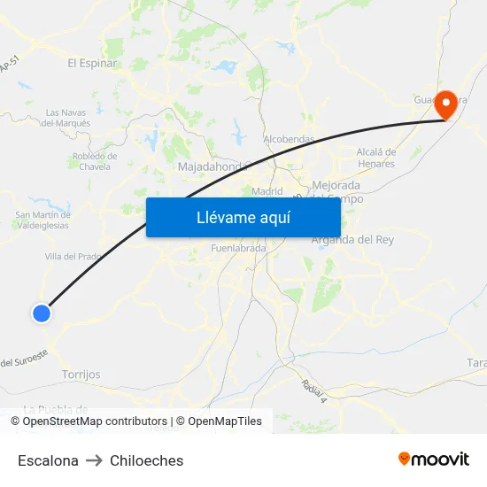 Escalona to Chiloeches map