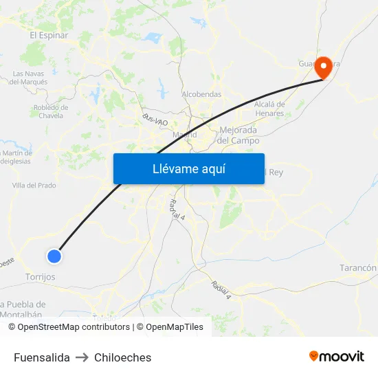 Fuensalida to Chiloeches map