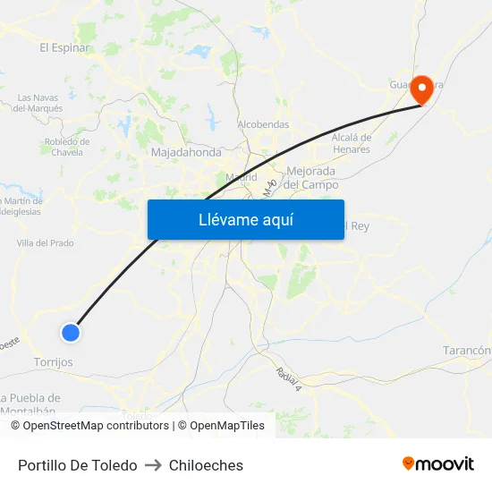 Portillo De Toledo to Chiloeches map
