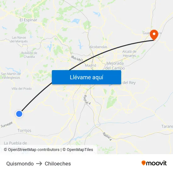 Quismondo to Chiloeches map