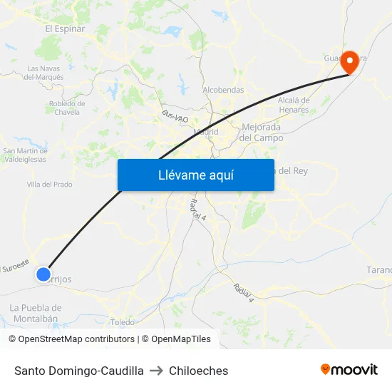 Santo Domingo-Caudilla to Chiloeches map