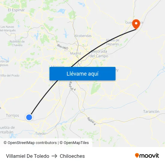 Villamiel De Toledo to Chiloeches map