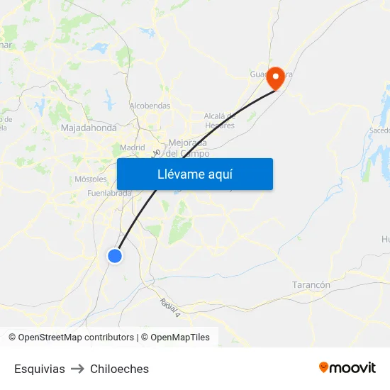 Esquivias to Chiloeches map