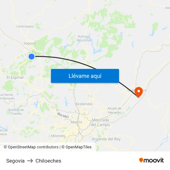 Segovia to Chiloeches map