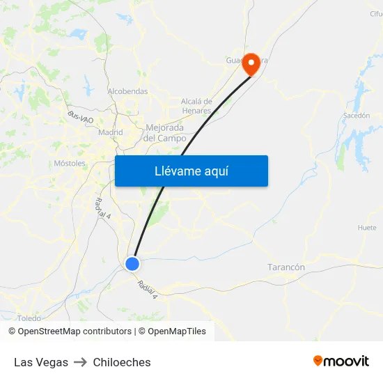 Las Vegas to Chiloeches map
