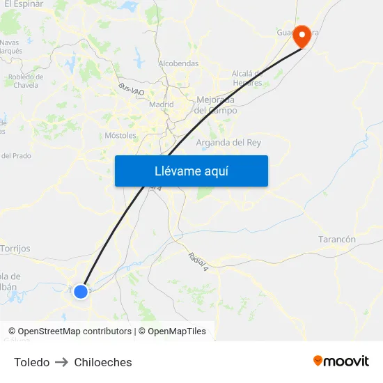 Toledo to Chiloeches map