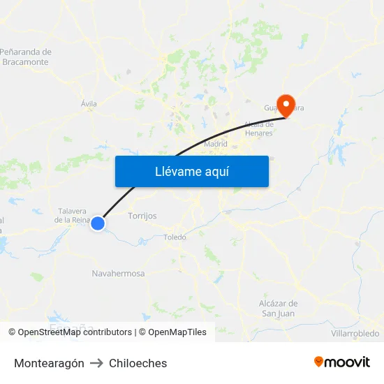 Montearagón to Chiloeches map