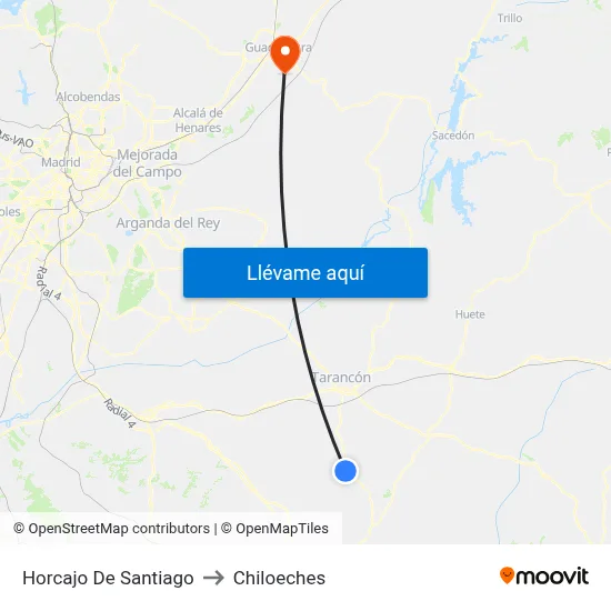 Horcajo De Santiago to Chiloeches map