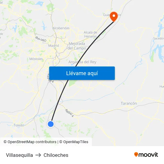 Villasequilla to Chiloeches map