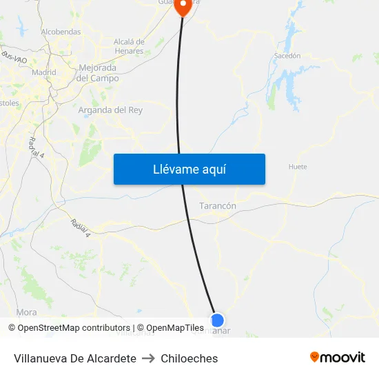 Villanueva De Alcardete to Chiloeches map