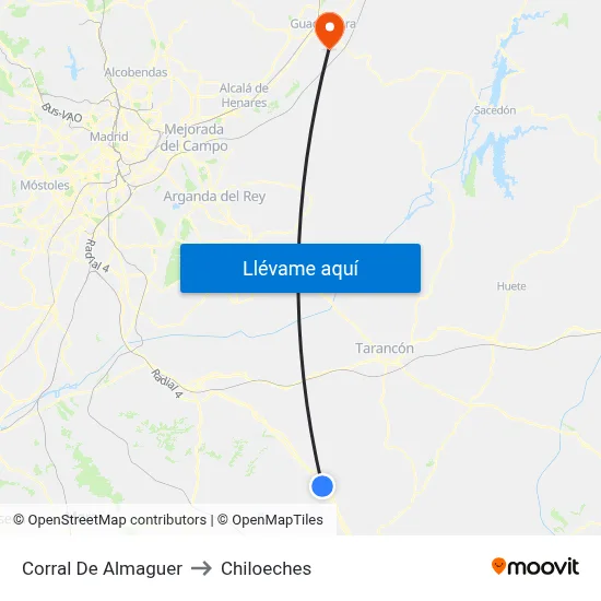 Corral De Almaguer to Chiloeches map