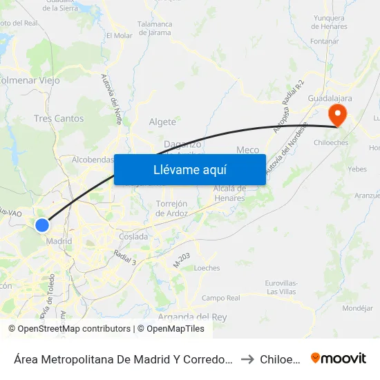 Área Metropolitana De Madrid Y Corredor Del Henares to Chiloeches map