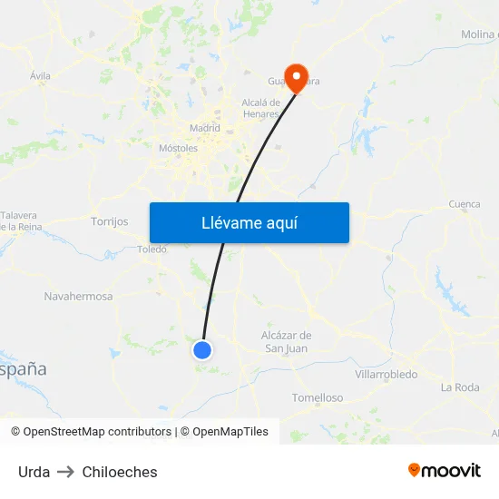Urda to Chiloeches map