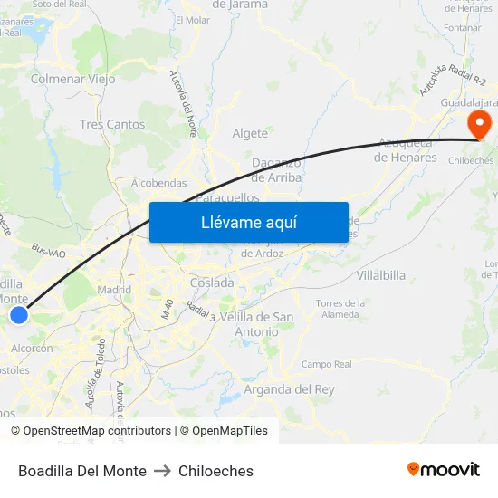 Boadilla Del Monte to Chiloeches map