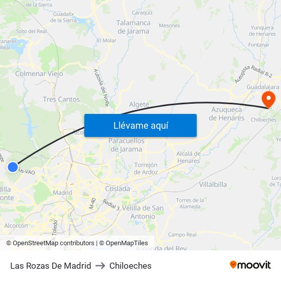 Las Rozas De Madrid to Chiloeches map