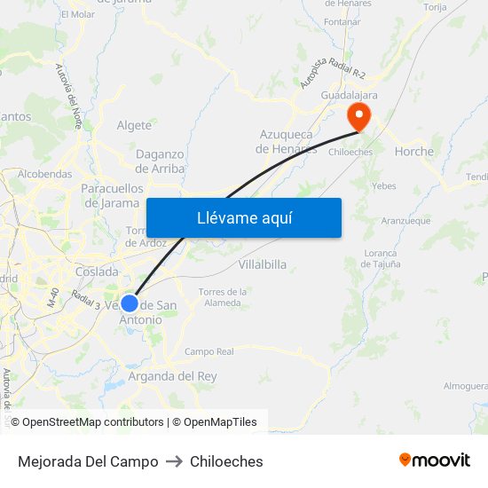 Mejorada Del Campo to Chiloeches map