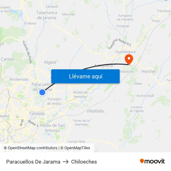 Paracuellos De Jarama to Chiloeches map