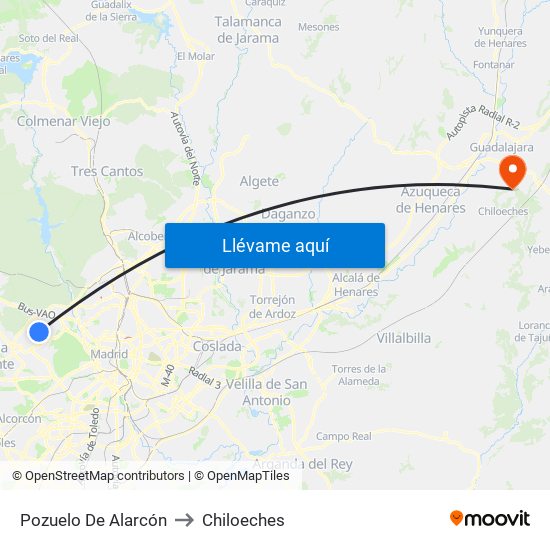 Pozuelo De Alarcón to Chiloeches map