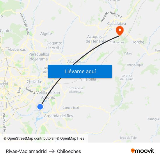 Rivas-Vaciamadrid to Chiloeches map