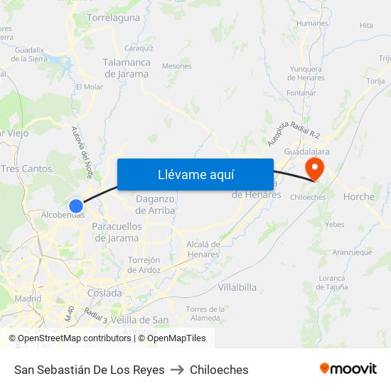 San Sebastián De Los Reyes to Chiloeches map