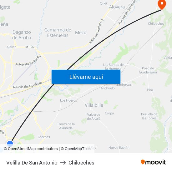 Velilla De San Antonio to Chiloeches map