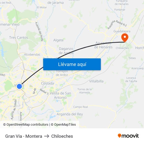 Gran Vía - Montera to Chiloeches map