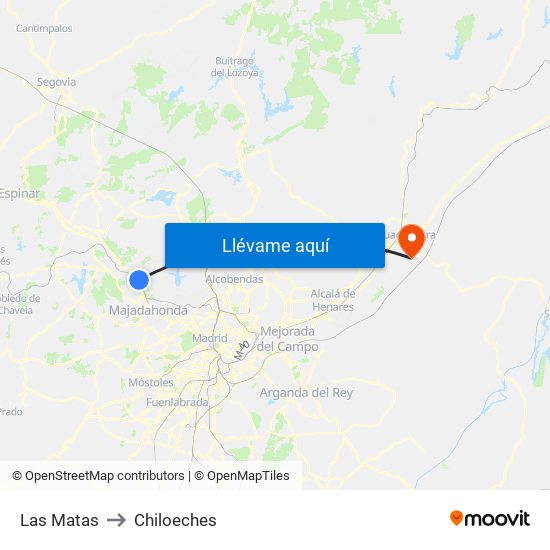 Las Matas to Chiloeches map