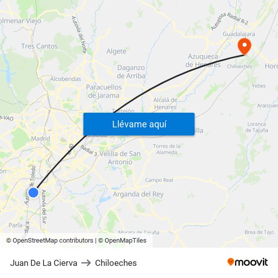 Juan De La Cierva to Chiloeches map