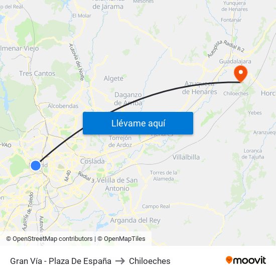 Gran Vía - Plaza De España to Chiloeches map