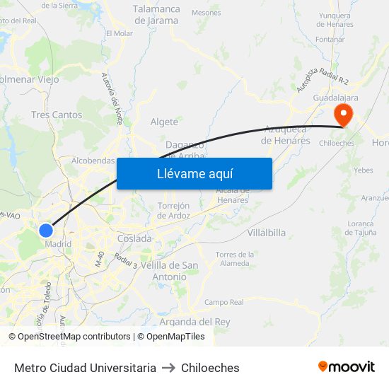 Metro Ciudad Universitaria to Chiloeches map