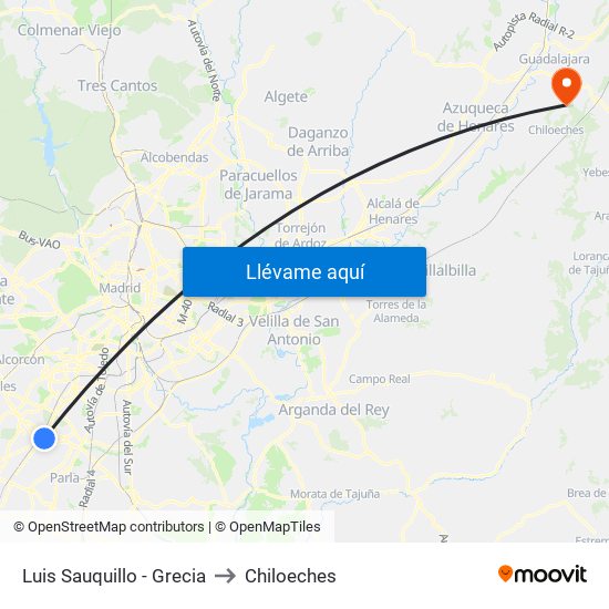 Luis Sauquillo - Grecia to Chiloeches map