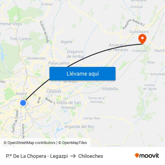 P.º De La Chopera - Legazpi to Chiloeches map