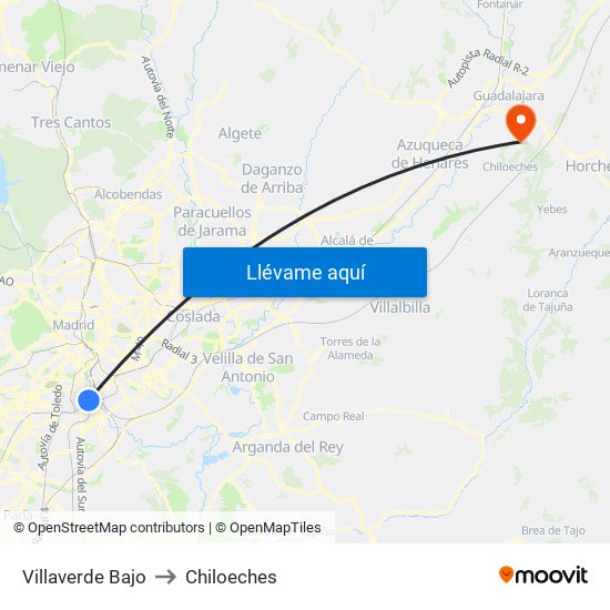 Villaverde Bajo to Chiloeches map
